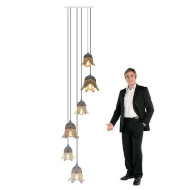 Imagem de Lustre Pendente Para Sala Pé direito Alto Duplo SP-Flora Branco - Otag