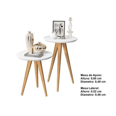 Imagem de Kit 2 Mesas Lateral e Apoio 40cm Pés Palito cor Branco - Comprar Móvei