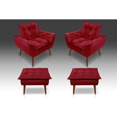 Imagem de Kit 02 Poltrona Opala +02 Puf Opala Suede Vermelho-CASA DA POLTRONA 