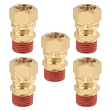 Imagem de HASAOMOI 5 peças D.O.T Conexões de União Reta de Compressão de Latão, Tubo de 3/10.2 cm OD x 1/5.1 cm NPT Rosca União de Compressão de Ar Tubulação de Nylon para Caminhões Aéreos e Industriais