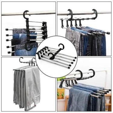 Imagem de Cabideiro Organizador Multiuso Inox Retrátil 5 Em 1 Calças - FUXING