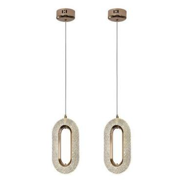 Imagem de Kit 2 Luminária Pendente Cristal Cabeceira Led Oval Dourado Cor da est
