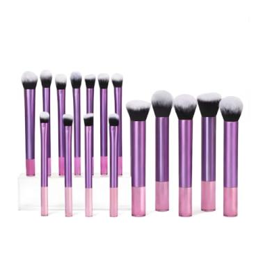 Imagem de Kit 16 Pincéis de Maquiagem, Cerdas Premium Sintéticas, Cabos Grandes Ergonômicos, Para Rosto e Olhos, Completo para Todos os Tipos de Make, Uso Diário (Roxo)