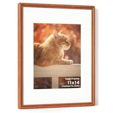 Imagem de Moldura de 28 x 35,5 cm, moldura de madeira de teca maciça natural com vidro temperado, moldura de madeira arredondada feita à mão, 28 x 35,5 cm, fosca para foto de 20 x 25 cm, para montagem na parede