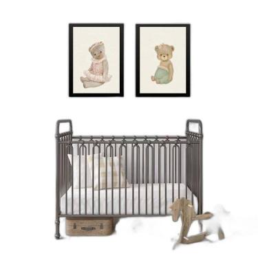 Imagem de Kit 2 Quadros Quarto Bebê Ursinhas Vintage 33X24Cm - Vidro