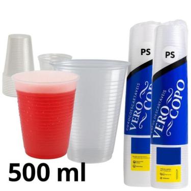 Imagem de Kit 2 Copos Descartáveis Sucos Bebidas E Refri 500Ml 100 Un. - Verocop