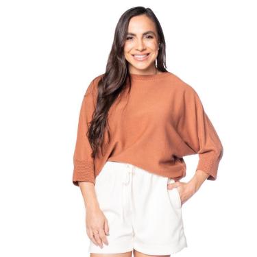 Imagem de Blusa Feminina Biamar Algodão Ponto Pipoca Marrom-Feminino