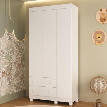 Imagem de Guarda-roupa Infantil 92cm 3 Portas E 2 Gavetas Allegra Multimóveis Mp4442 Branco Branco