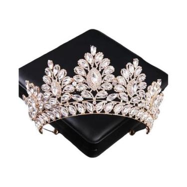 Imagem de Tiaras De Casamento Em Cristal Dourado, Coroas De Noiva Com Strass Par