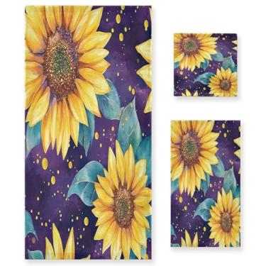 Imagem de xigua Conjunto de toalhas de banheiro girassóis macio absorvente 3 peças toalha de banho toalha de mão toalhas decorativas para banheiro, academia, hotel, praia, piscina