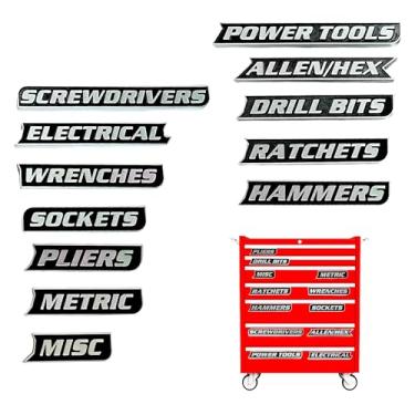 Imagem de Joybloks Pacote com 12 etiquetas magnéticas para caixa de ferramentas – Etiquetas de caixa de ferramentas impressas em 3D, etiquetas reutilizáveis gerais para caixas de ferramentas de aço, carrinhos