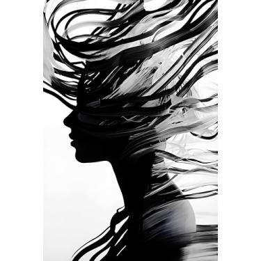 Imagem de susimond Arte de parede em tela abstrata, 50 x 76 cm, arte de parede grande para sala de estar, para parede pinturas modernas decoração de parede sala de estar (menina preta e cinza, 76 cm C x 50 cm L