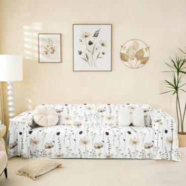 Imagem de Erosebridal Capa de sofá floral em aquarela, marrom, bege, flor, moderna, minimalista, branca, protetor de sofá 180 x 231 cm, rústico, lavável, antiderrapante, protetor de sofá para sofás e sofás