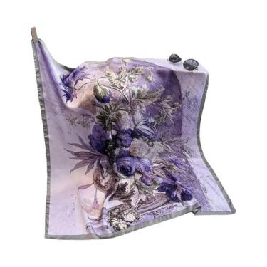 Imagem de Lenço De Seda Com Design Floral Para Mulheres 90x90cm, Protetor Solar 