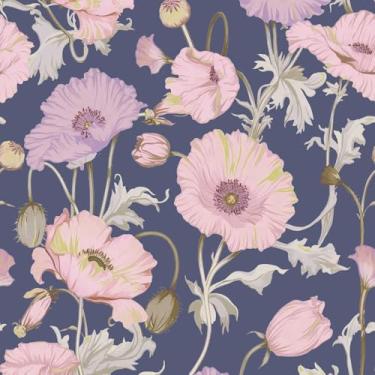 Imagem de YXTII Papel de parede 43,9 cm x 499,9 cm Peel and Stick Pink Floral, Papel de parede vintage azul Papel de contato autoadesivo removível para prateleira decorativa de quarto