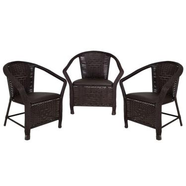 Imagem de Kit 3 Poltrona Navegantes Fibra Sintética Tabaco Com Marrom