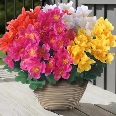 Imagem de 8 pacotes de camélia artificial para porta da frente externa – imitação resistente a raios UV, camélia, flores, buquês de seda falsos, plantas para jardim, janela, casa de fazenda, casa, primavera