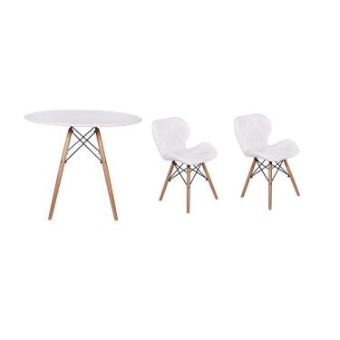 Imagem de Kit Mesa Jantar Eiffel 90cm Branca e 02 Cadeiras Slim Branca