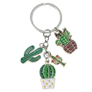 Imagem de Chaveiro Creative Cactus com design de vaso de gato em liga de zinco -