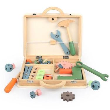 Imagem de Toolbox Pretend Play Toy de madeira com estojo para crianças de 3 anos