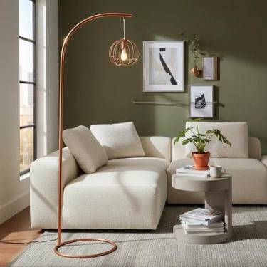 Imagem de Luminária De Chão Industrial London Gold Arco Aramada Luxo Cor:Cobre -