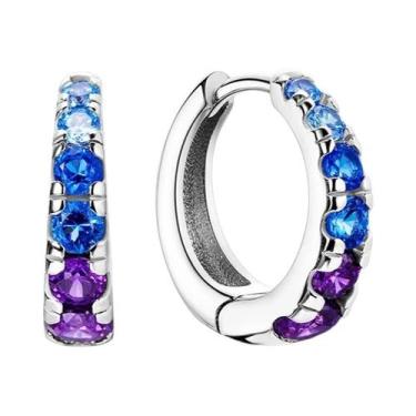 Imagem de Brincos De Argola Borboleta De Zircônio Azul Em Prata Esterlina 925 Jo