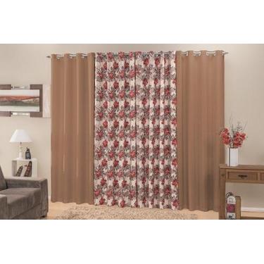 Imagem de Cortina Rústica Para Sala Floral 400x250 Admirare, Bege