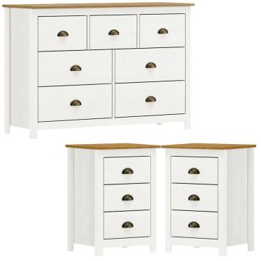 Imagem de Comoda 7 Gv 02 Mesas De Cabeceira 3 Gv Madeira Maciça Branco Freijo Milani Store