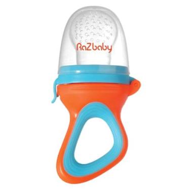 Imagem de Comedouro de frutas para bebês RAZBABY Silicone Teether 6M+ laranja/az