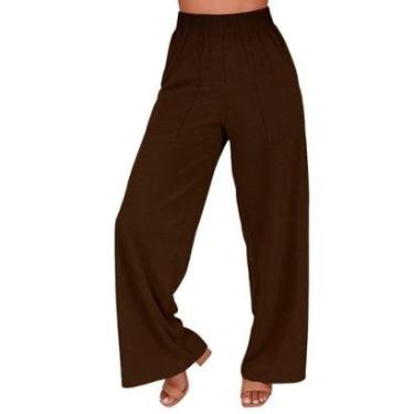 Imagem de Calça Feminina Wide Leg Pantalona Cintura Alta com Bolso de Moletinho Inverno-Feminino