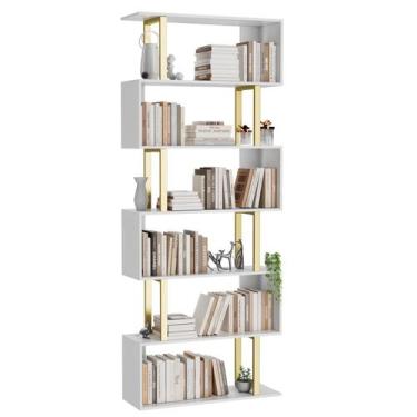 Imagem de Estante de livros Gadroad Geometric de 6 camadas em madeira/metal