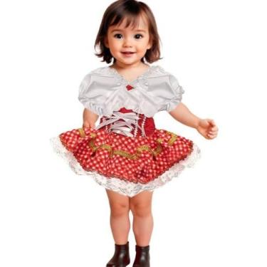 Imagem de Vestido Caipira de Festa Junina de Luxo pra Fantasia Bebe Menina Xadre