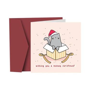 Imagem de Cartão De Natal Fofo Com Tema De Gato E Envelope Para Amantes De Gatos
