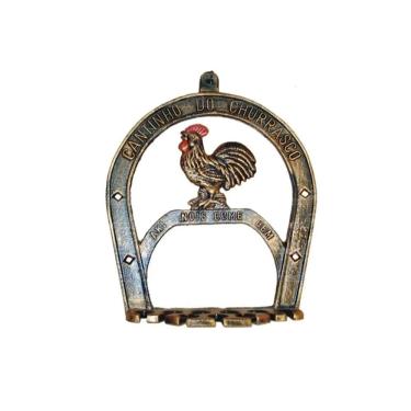 Imagem de Porta Espeto Modelo Galo Cantinho do Churrasco em Alumínio Fundido Capacidade 7 Peças Dourado Mard Metais