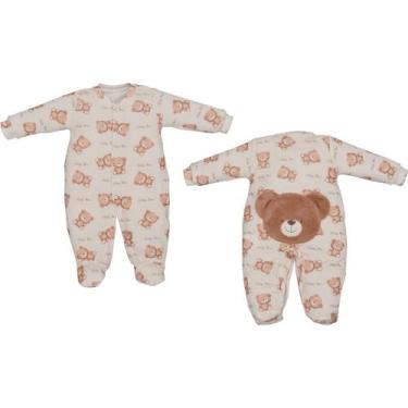 Imagem de Macacão Com Pé Bebê Plush Inverno Veludo Cru Ray Ursinho - Upi Ulli, G