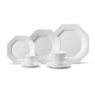 Imagem de Serviço de Jantar Chá Café 42 peças em Porcelana. Modelo Octogonal Prisma. Branca. Fabricado pela Schmidt.