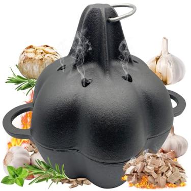 Imagem de AOKDEER Vaporizador de fogão a lenha, umidificador de ferro fundido para fogão a lenha, caixa de defumador pré-temperada e torradeira de alho para forno de grelha, panela a vapor de ferro fundido para