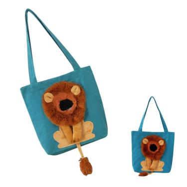 Imagem de Bolsa de Transporte Leva Pro Pet para Cães e Gatos Estampa Leão Azul em Náilon com Alça de Ombro