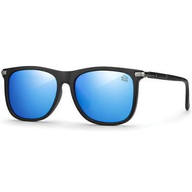 Imagem de Óculos de Sol Masculino Polarizado Original Redondo Azul Espelhado + C