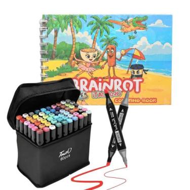 Imagem de Kit Completo Canetinhas Touch 60 Cores Estojo para Colorir + Caderno p
