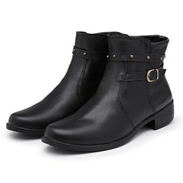 Imagem de Bota Feminina Ankle Boot Cano Curto Salto Baixo Bico Fino Fivela E Ziper Lateral