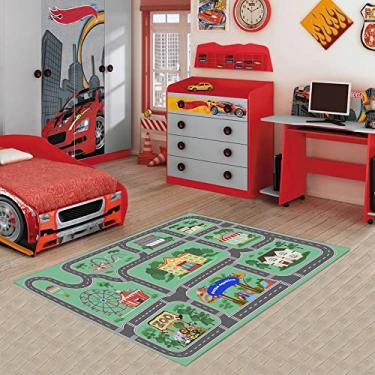 Imagem de Tapete de Pista Ilustrado Carrinho Verde 70x100 cm