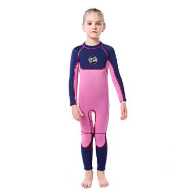 Imagem de ILAVSUN Roupa de mergulho infantil para meninas - 3 mm neoprene térmica corpo inteiro roupas molhadas manga longa roupa de banho de uma peça mantém quente zíper nas costas para mergulho mergulho, mergulho, nadar, pesca, surf, esportes aquáticos G