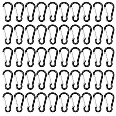 Imagem de Pacote de 50 peças de fivela de mosquetão de alumínio Mini chaveiro clipe mola porta de encaixe leve forma D mola carregada gancho de chaveiro para acampamento ao ar livre, caminhadas, pesca, preto