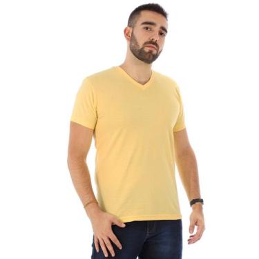 Imagem de Camiseta Masculina Decote V Algodão Slim Fit Amarela - Anistia