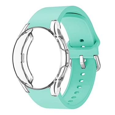 Imagem de Pulseira de relógio de 20 mm, compatível com Samsung Galaxy Watch 5 40 mm, pulseira de silicone fina macia com TPU capa de relógio de cobertura total para Galaxy Watch 4 40 mm feminina masculina pulseira esportiva de substituição, menta