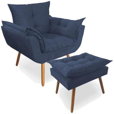 Imagem de Combo Poltrona Decorativa Opala Deluxe com Puff Suede Azul Marinho