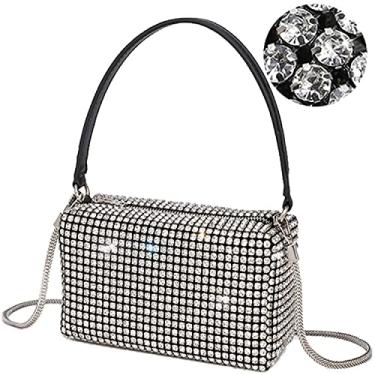 Imagem de BBTT.ful Bolsa de strass cintilante bolsa clutch de noite para mulheres meninas bolsa transversal cintilante bolsas de casamento festa de formatura clube mini bolsas alça superior, prata, Prata, Moda, generosa, clássica, nobre, moderna, formal, multifuncional