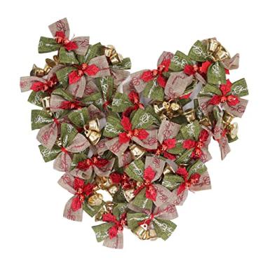 Imagem de 50 Pack de Natal Curto com sinos,Natal Mini Bowknot Crafts Christmas Tree Wreaths pendurados Ornamentos Mini Bow com sinos para decoração de árvore de Natal Caixa presente Garland