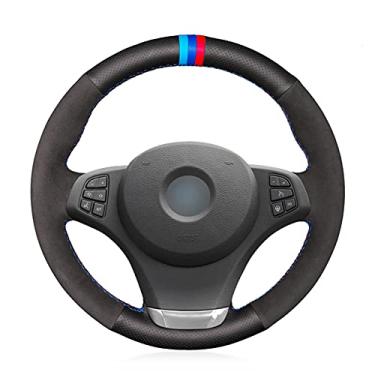 Imagem de Capa de volante de carro em couro preto e antiderrapante costurada à mão, adequada para BMW E83 X3 2003-2010 E53 X5 2004 2005 2006